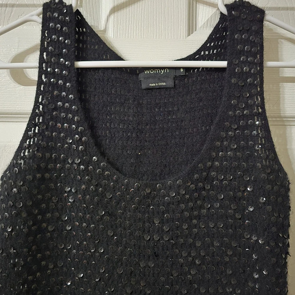 Womyn Lambs Wool & Angora Rabbit Hair Black Knit Sweater Tunic w/ Sequins, EUC! - Picture 2 of 8